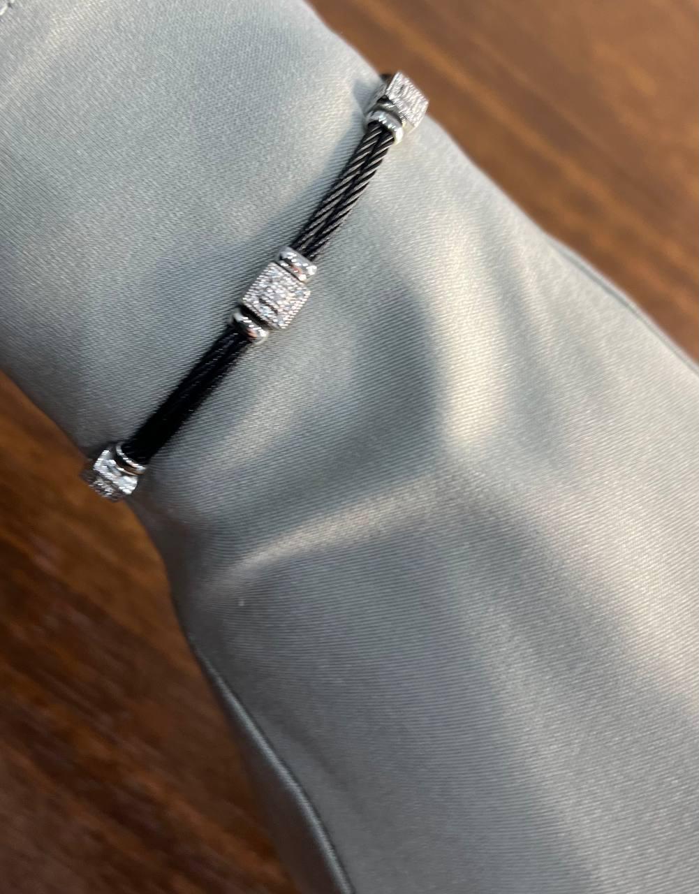 Black Cable Row 18K White Gold Diamonds Filigree Statement Twisted Bracelet