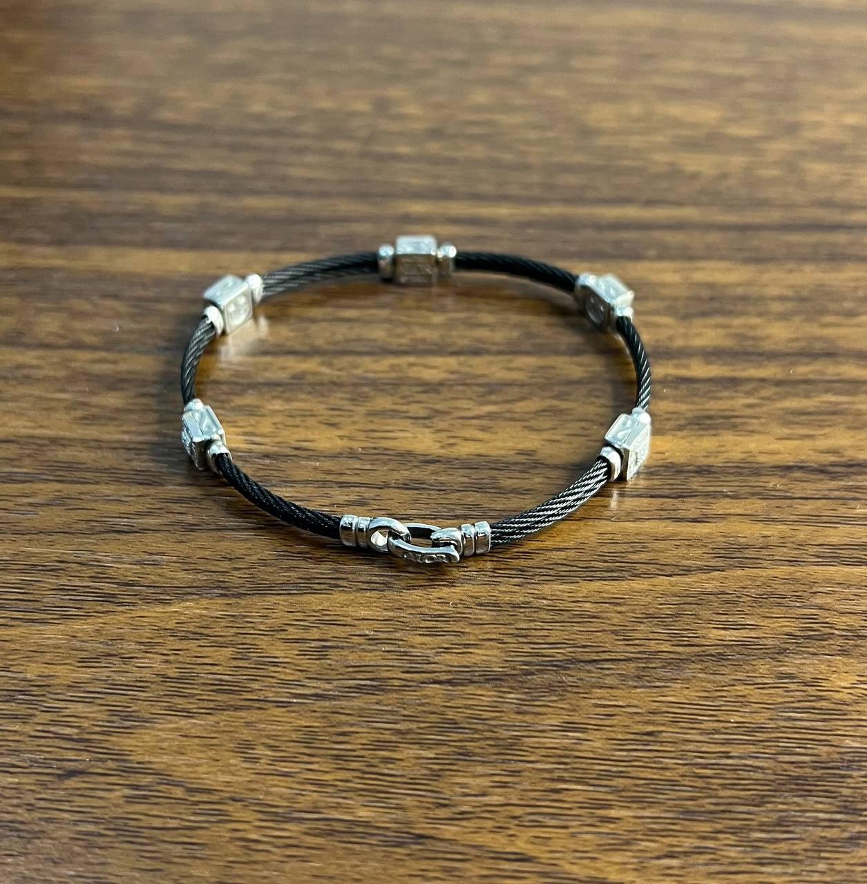 Black Cable Row 18K White Gold Diamonds Filigree Statement Twisted Bracelet