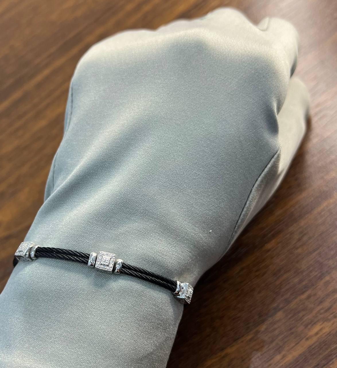 Black Cable Row 18K White Gold Diamonds Filigree Statement Twisted Bracelet