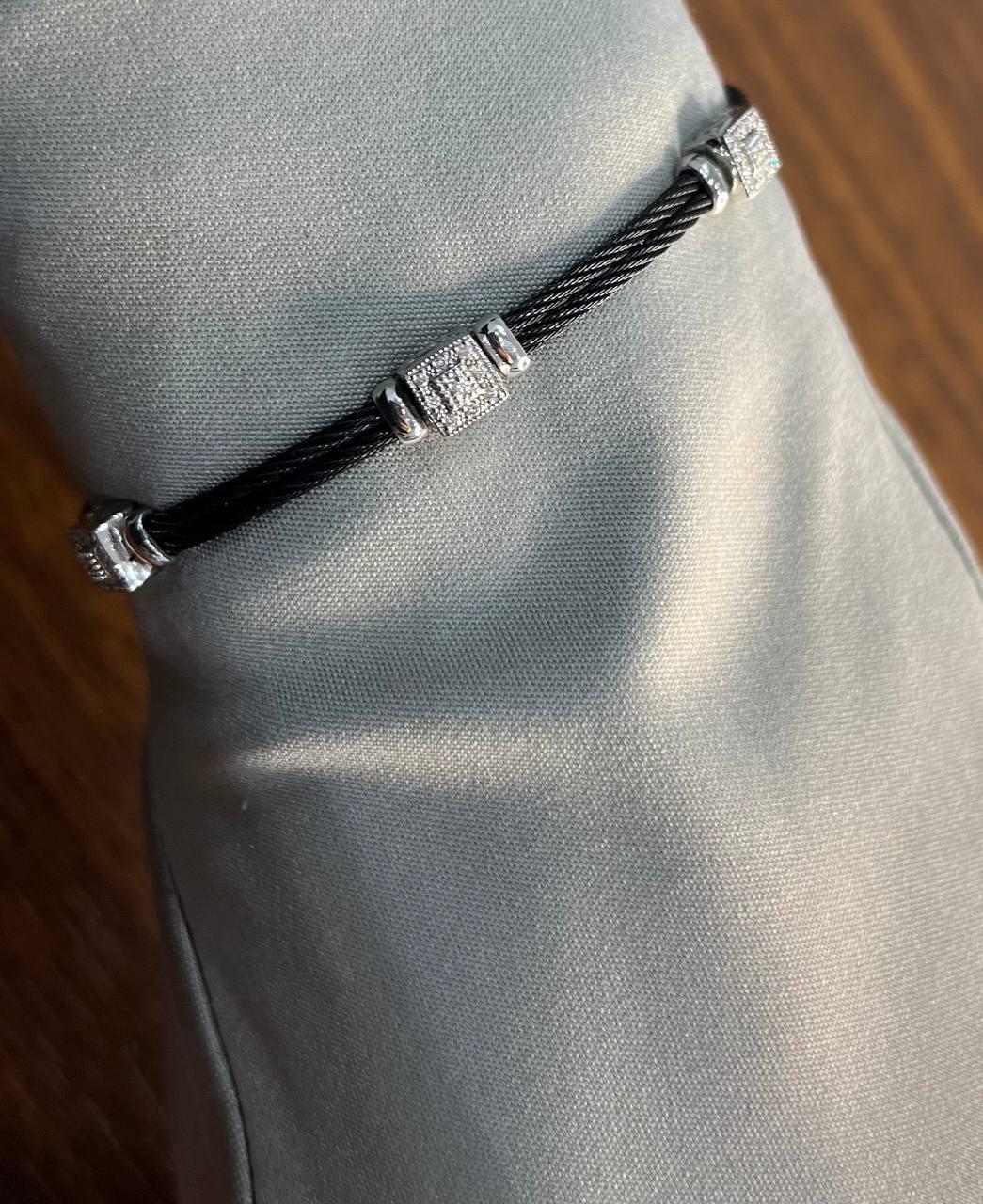 Black Cable Row 18K White Gold Diamonds Filigree Statement Twisted Bracelet