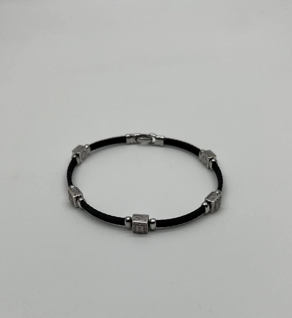 Black Cable Row 18K White Gold Diamonds Filigree Statement Twisted Bracelet