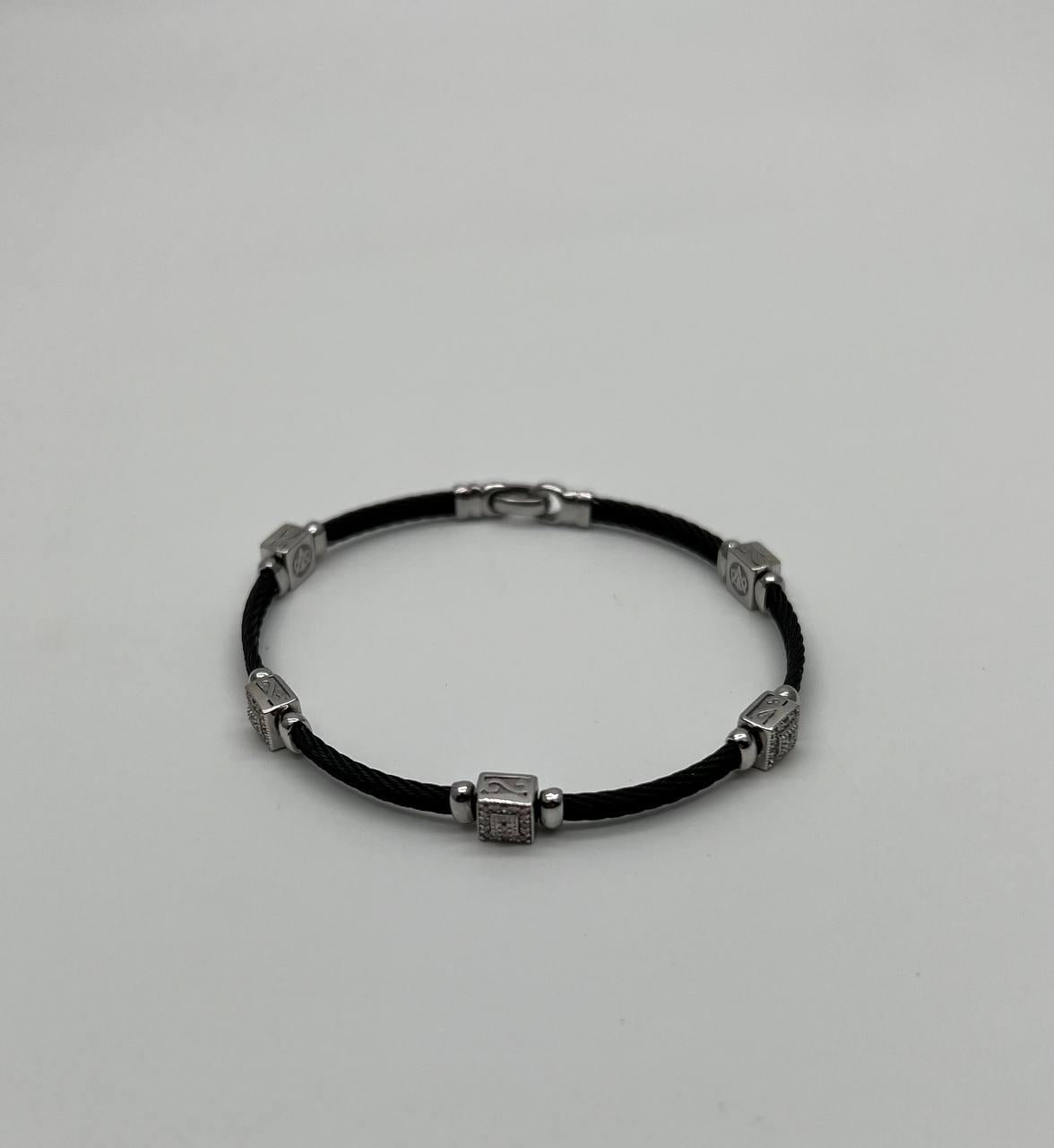 Black Cable Row 18K White Gold Diamonds Filigree Statement Twisted Bracelet