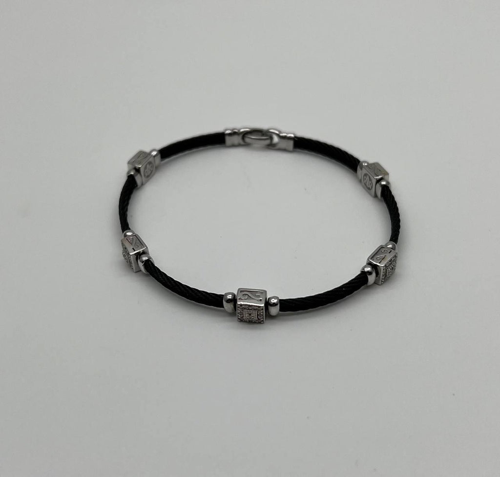 Black Cable Row 18K White Gold Diamonds Filigree Statement Twisted Bracelet