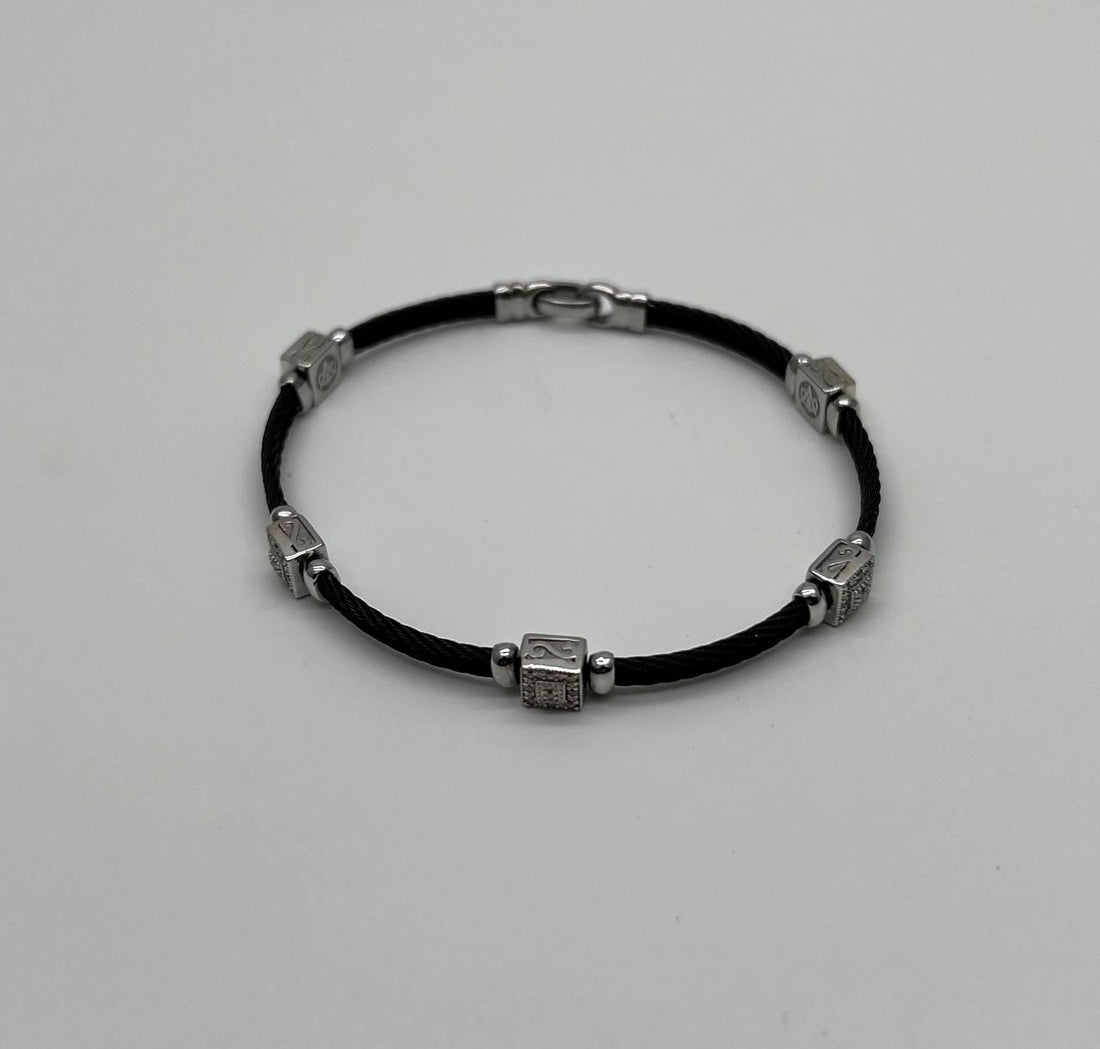 Black Cable Row 18K White Gold Diamonds Filigree Statement Twisted Bracelet
