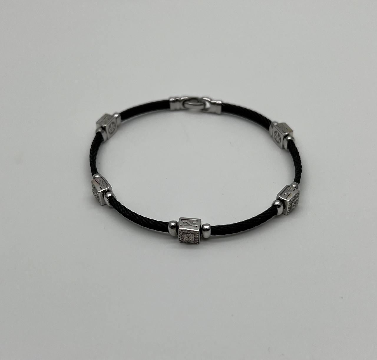 Black Cable Row 18K White Gold Diamonds Filigree Statement Twisted Bracelet