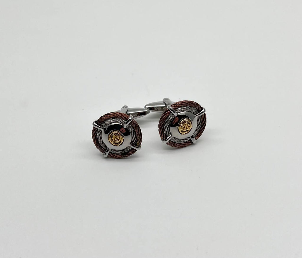 Brown White Steel Cable Row 18 Karat Yellow Gold Statement Twisted Cufflinks