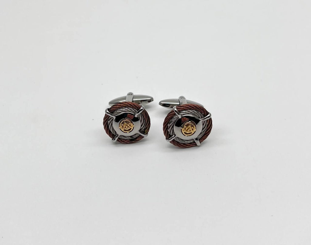 Brown White Steel Cable Row 18 Karat Yellow Gold Statement Twisted Cufflinks