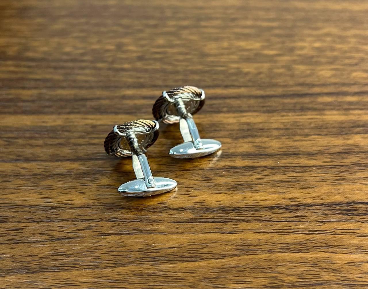 Brown White Steel Cable Row 18 Karat Yellow Gold Statement Twisted Cufflinks