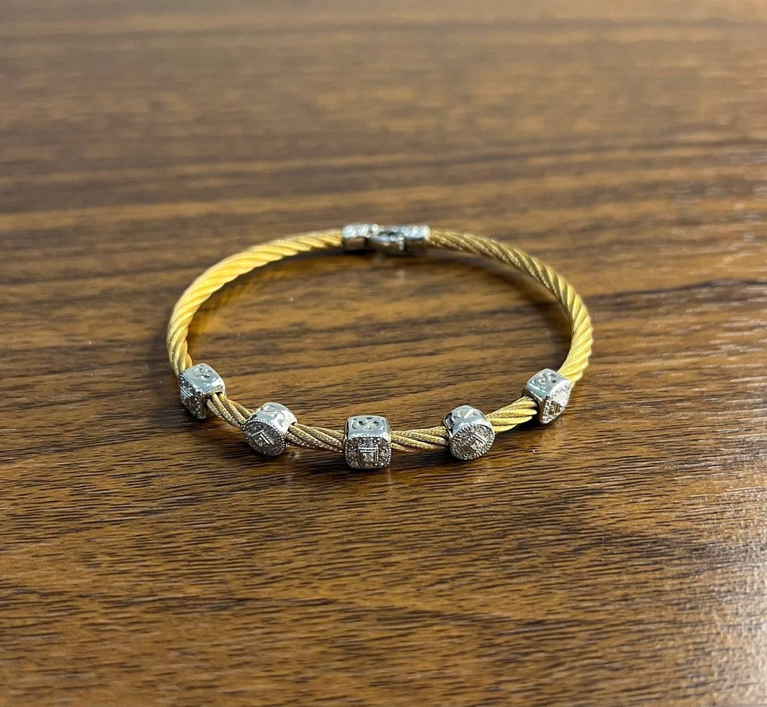 Yellow Cable Row 18K White Gold Diamonds Filigree Statement Twisted Bracelet