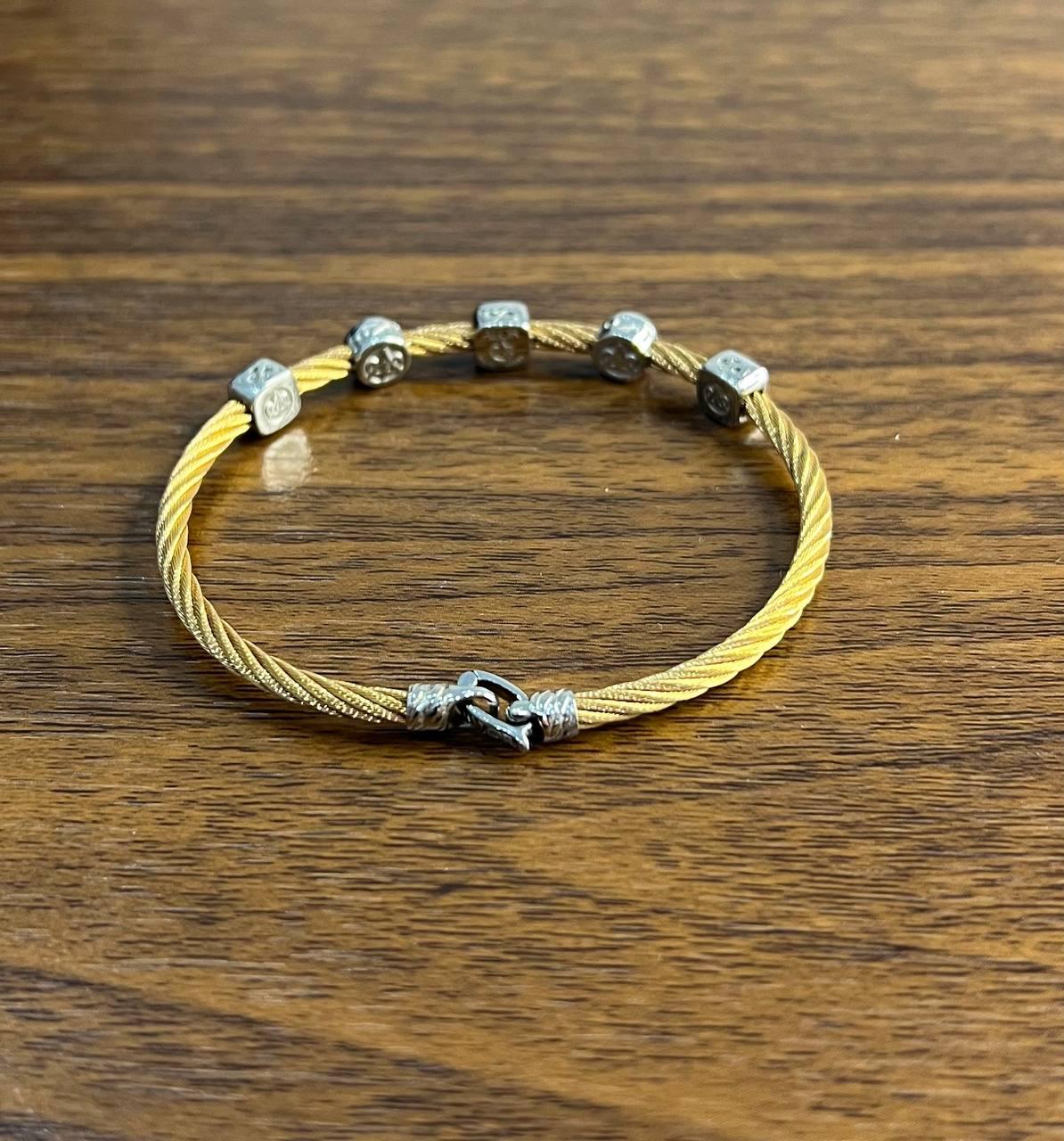 Yellow Cable Row 18K White Gold Diamonds Filigree Statement Twisted Bracelet