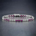 5.40 Ctw Art Deco Ruby & Diamond 14K White Gold Tennis Bracelet