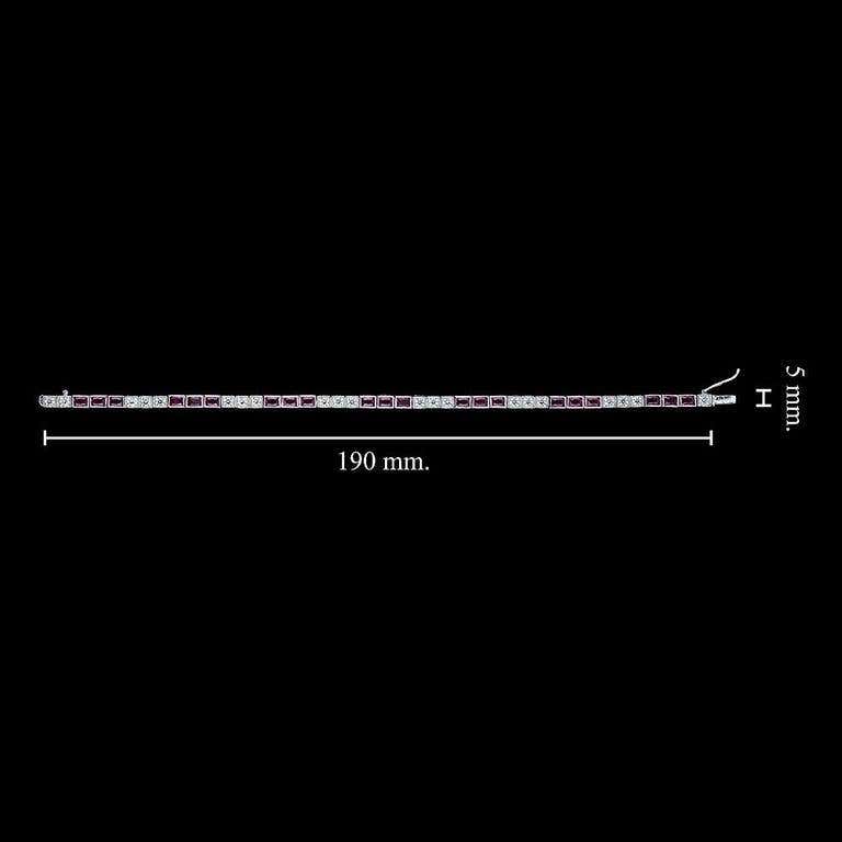 Square Pink Ruby & Diamond Art Deco Style Tennis Line White Gold Bracelet