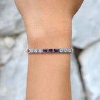 Square Pink Ruby & Diamond Art Deco Style Tennis Line White Gold Bracelet