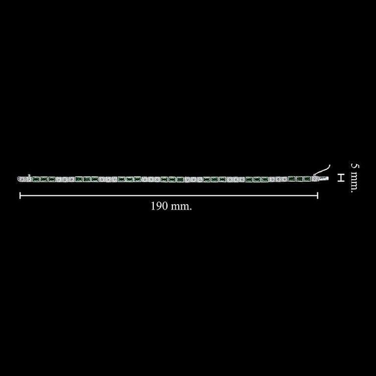 alternate square shape green emerald & diamond white gold tennis line bracelet