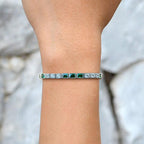 Alternate Square Shape Green Emerald & Diamond White Gold Tennis Line Bracelet