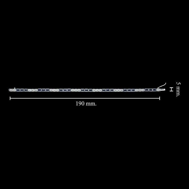 Alternate Square Shape Blue Sapphire & Diamond White Gold Tennis Line Bracelet