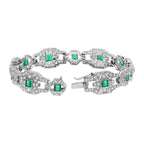 Emerald & Diamond Vintage Inspire Art Deco Style Link White Gold Unique Bracelet