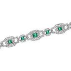 Emerald & Diamond Vintage Inspire Art Deco Style Link White Gold Unique Bracelet
