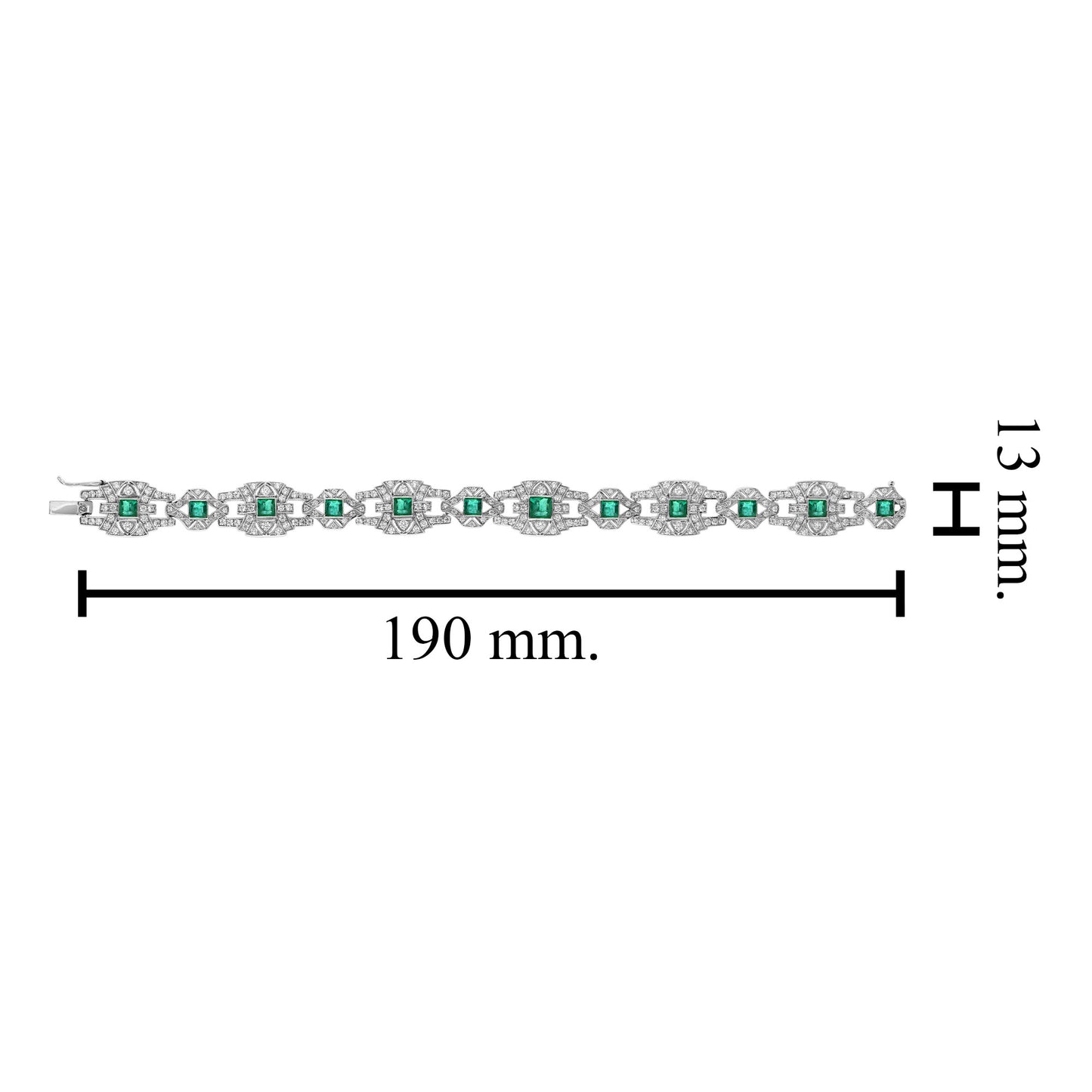 emerald & diamond vintage inspire art deco style link white gold unique bracelet