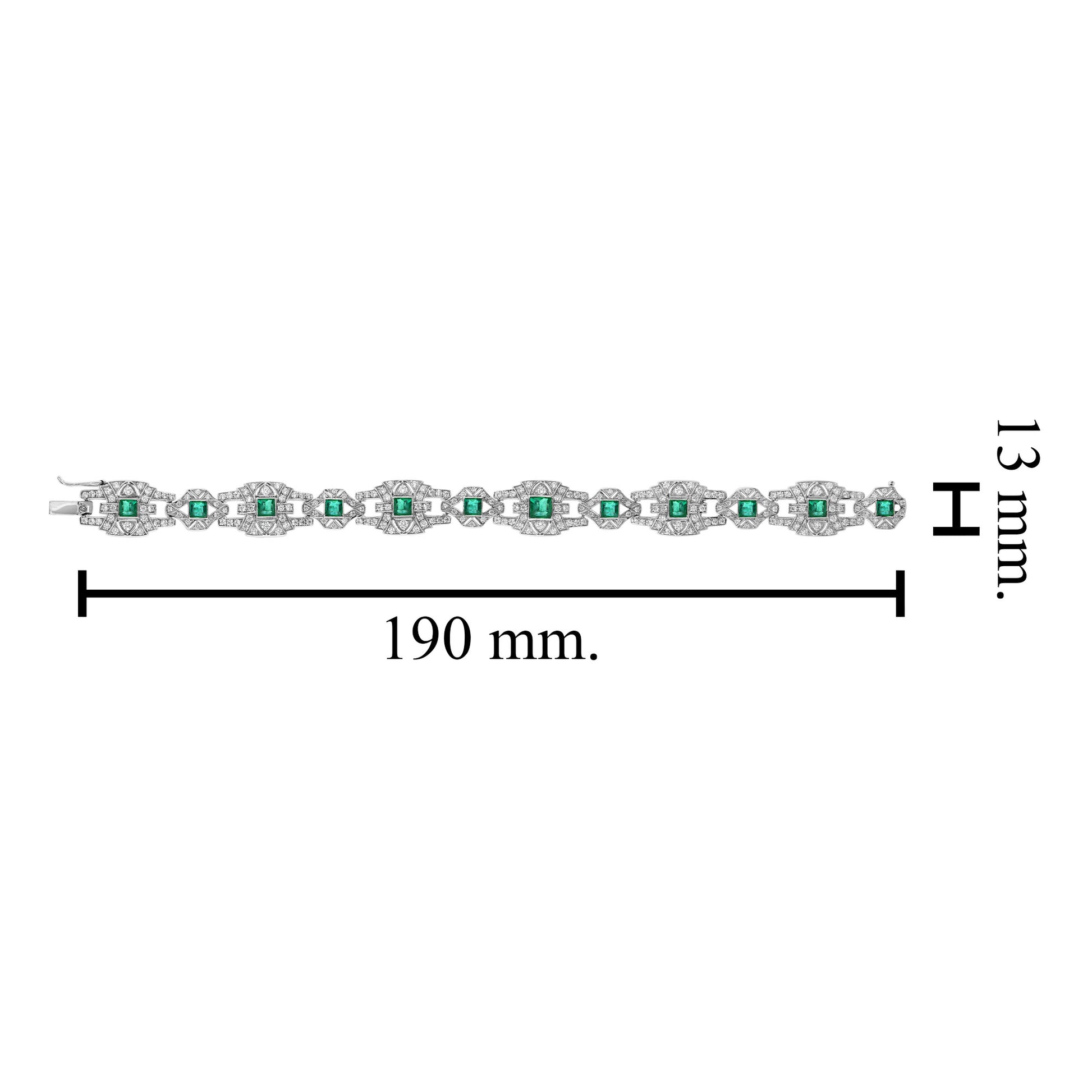 Emerald & Diamond Vintage Inspire Art Deco Style Link White Gold Unique Bracelet