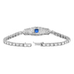 Blue Sapphire & Diamond Vintage Inspired Art Deco Style White Gold Line Bracelet