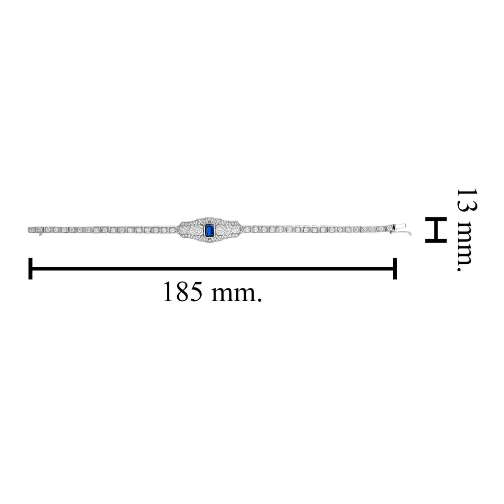Blue Sapphire & Diamond Vintage Inspired Art Deco Style White Gold Line Bracelet