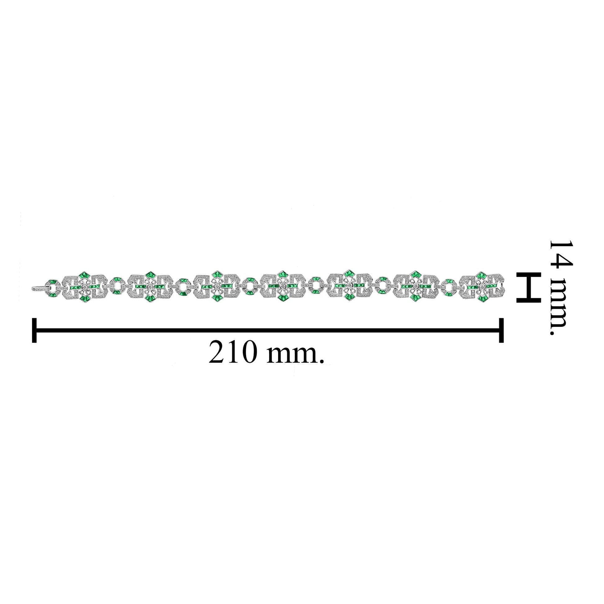 Diamond & Emerald Vintage Inspired Art Deco Filigree Style Link White Bracelet