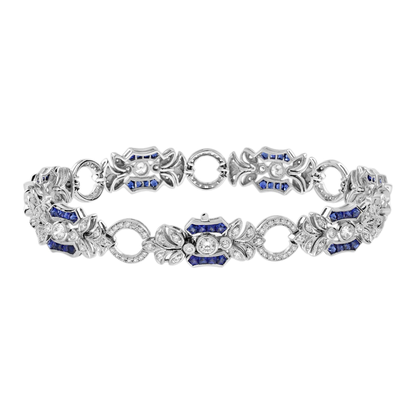 blue sapphire & diamond vintage inspired edwardian stylelink white gold bracelet