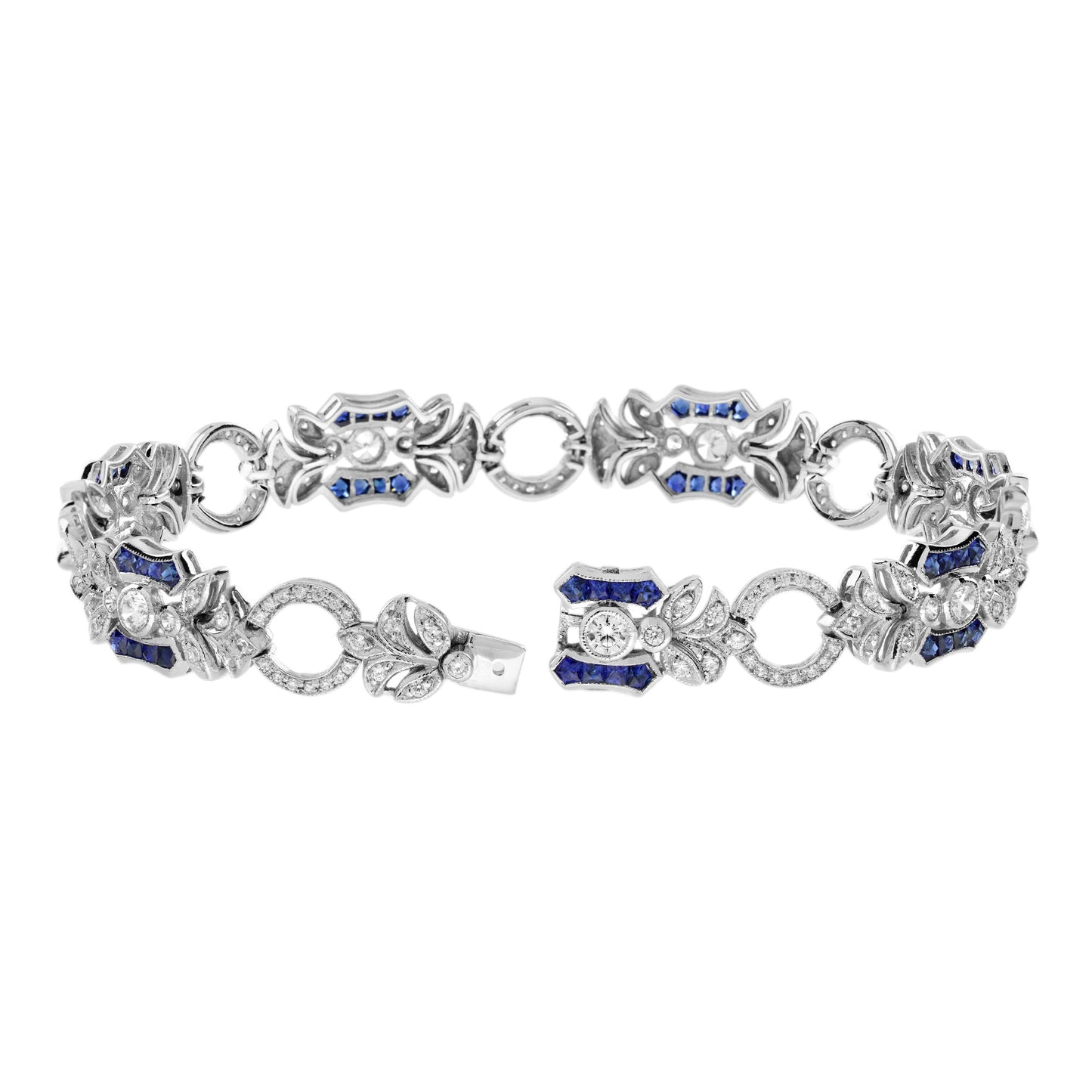 blue sapphire & diamond vintage inspired edwardian stylelink white gold bracelet