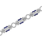 Blue Sapphire & Diamond Vintage Inspired Edwardian StyleLink White Gold Bracelet