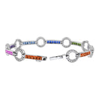 Diamond Square Rainbow Color Sapphire Donut Round Link Tennis Line Gold Bracelet