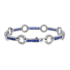 Art Deo Style Diamond & Blue Sapphire Tennis Circle 18K White Gold Bracelet