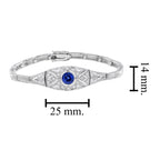 Blue Sapphire & Diamond Art Deco Style White Gold Line Bracelet
