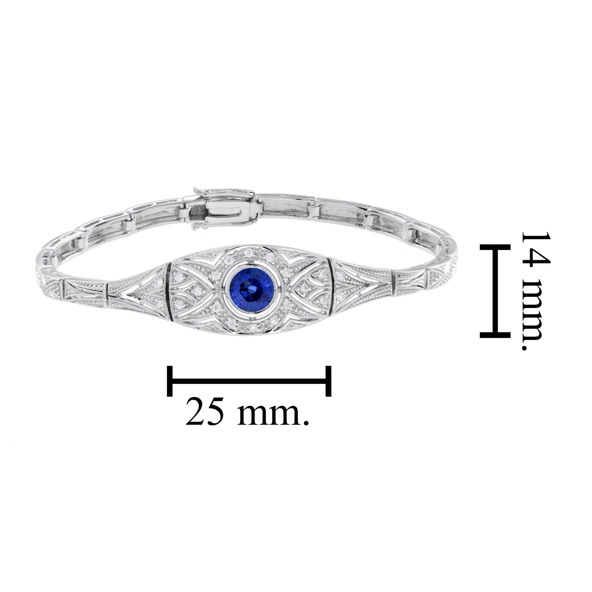 Blue Sapphire & Diamond Art Deco Style White Gold Line Bracelet