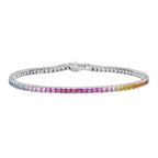 Rainbow Color Sapphires 18K White Gold Eternity Band Ring & Tennis Bracelet Set
