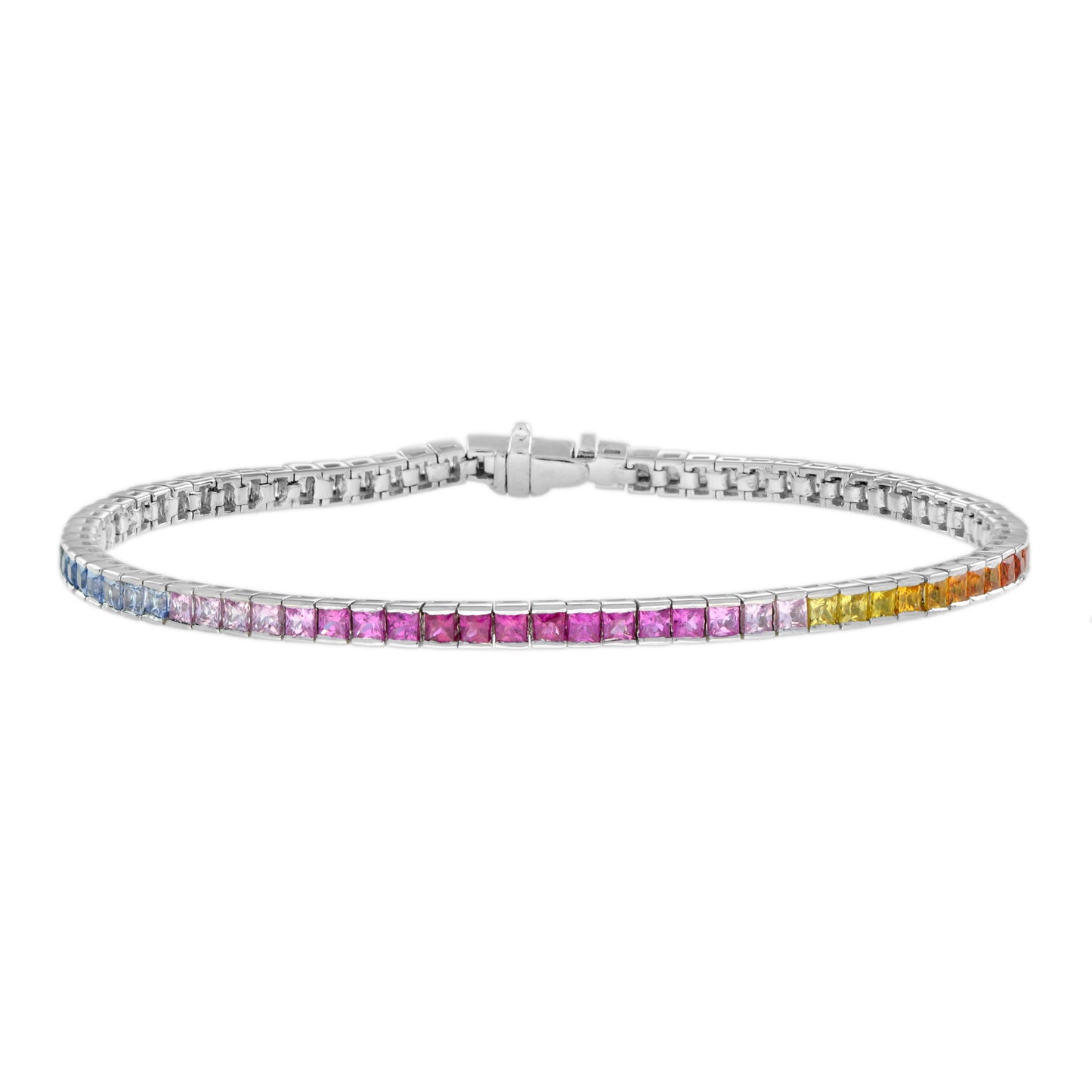rainbow color sapphires 18k white gold eternity band ring & tennis bracelet set