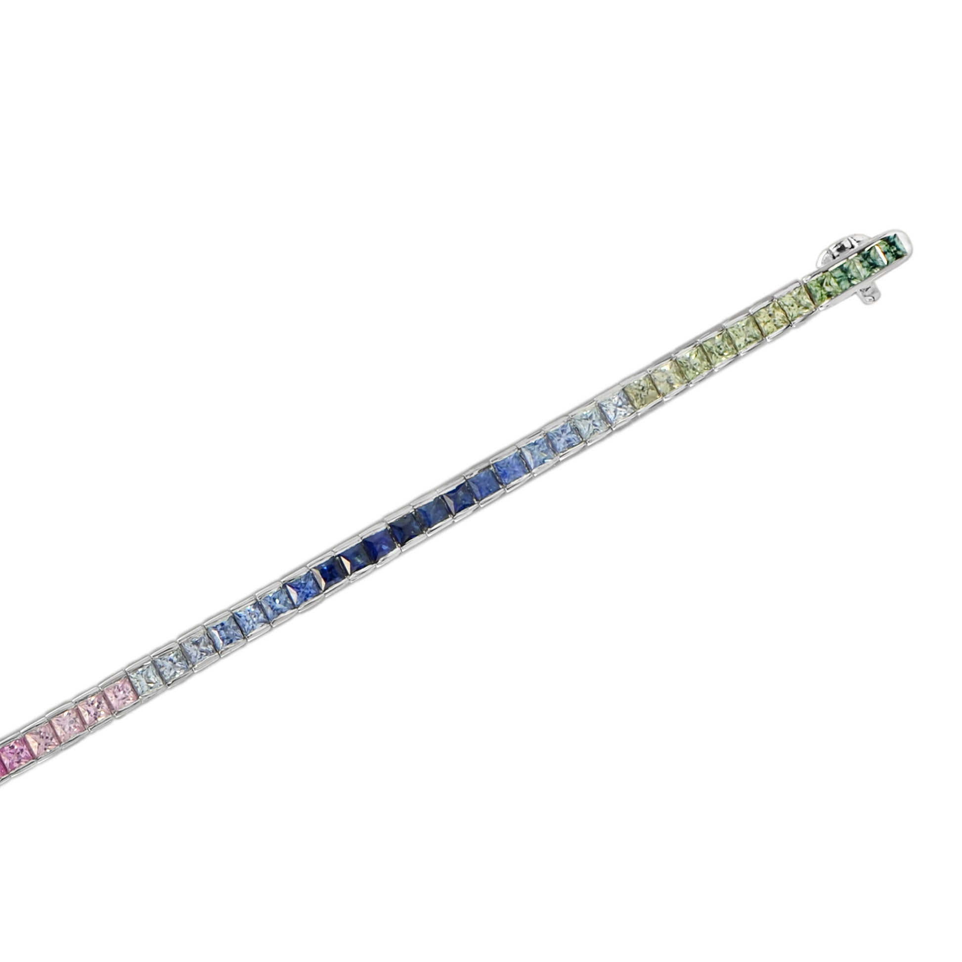 Rainbow Color Sapphires 18K White Gold Eternity Band Ring & Tennis Bracelet Set