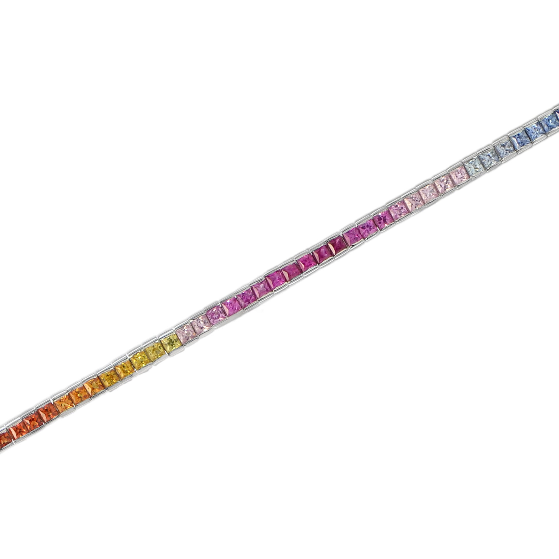 Rainbow Color Sapphires 18K White Gold Eternity Band Ring & Tennis Bracelet Set