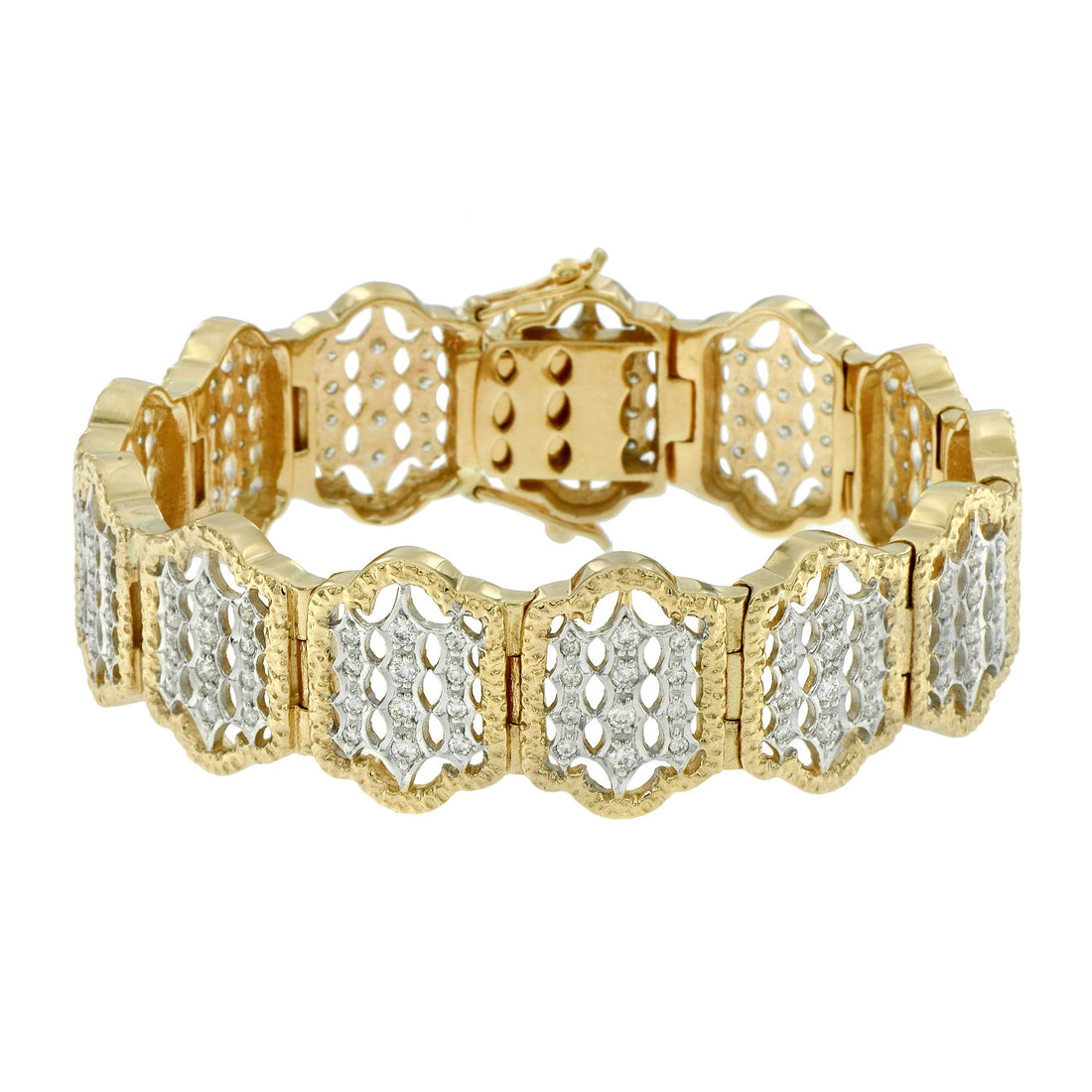 Diamond Moroccan Style Motif 14K White Yellow Two Tone Gold Bracelet