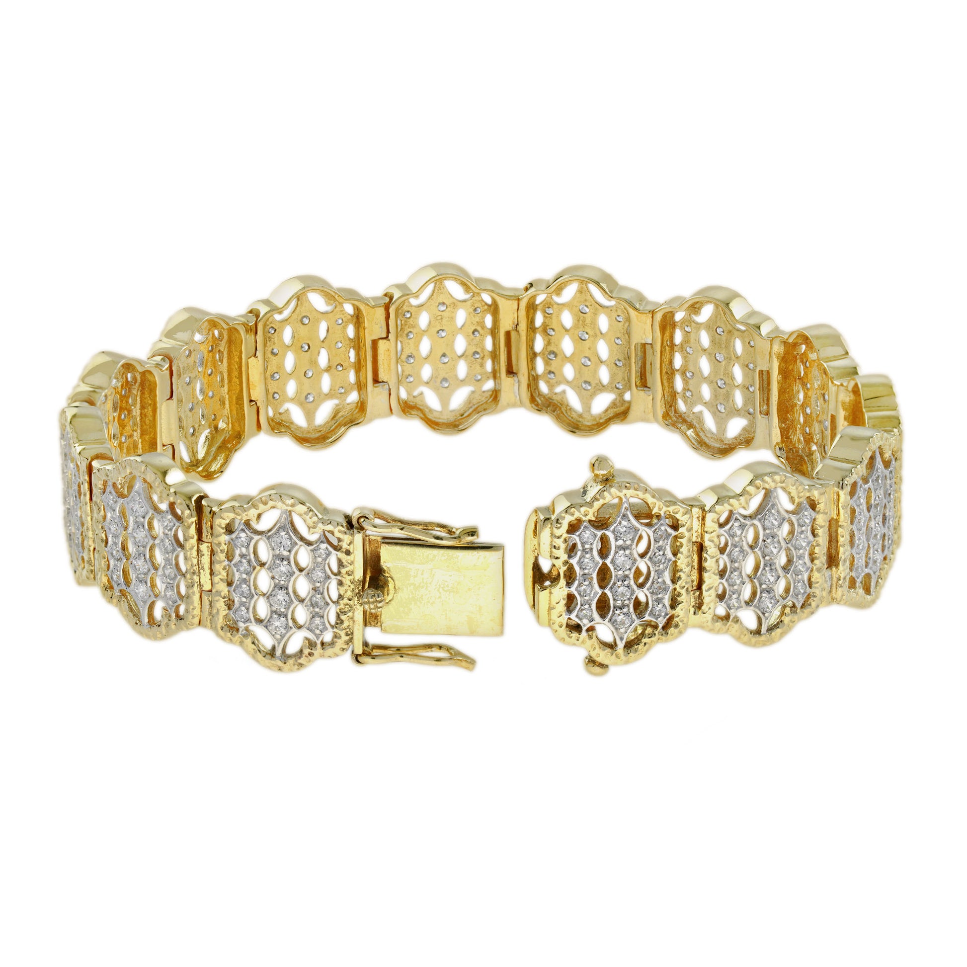 Diamond Moroccan Style Motif 14K White Yellow Two Tone Gold Bracelet
