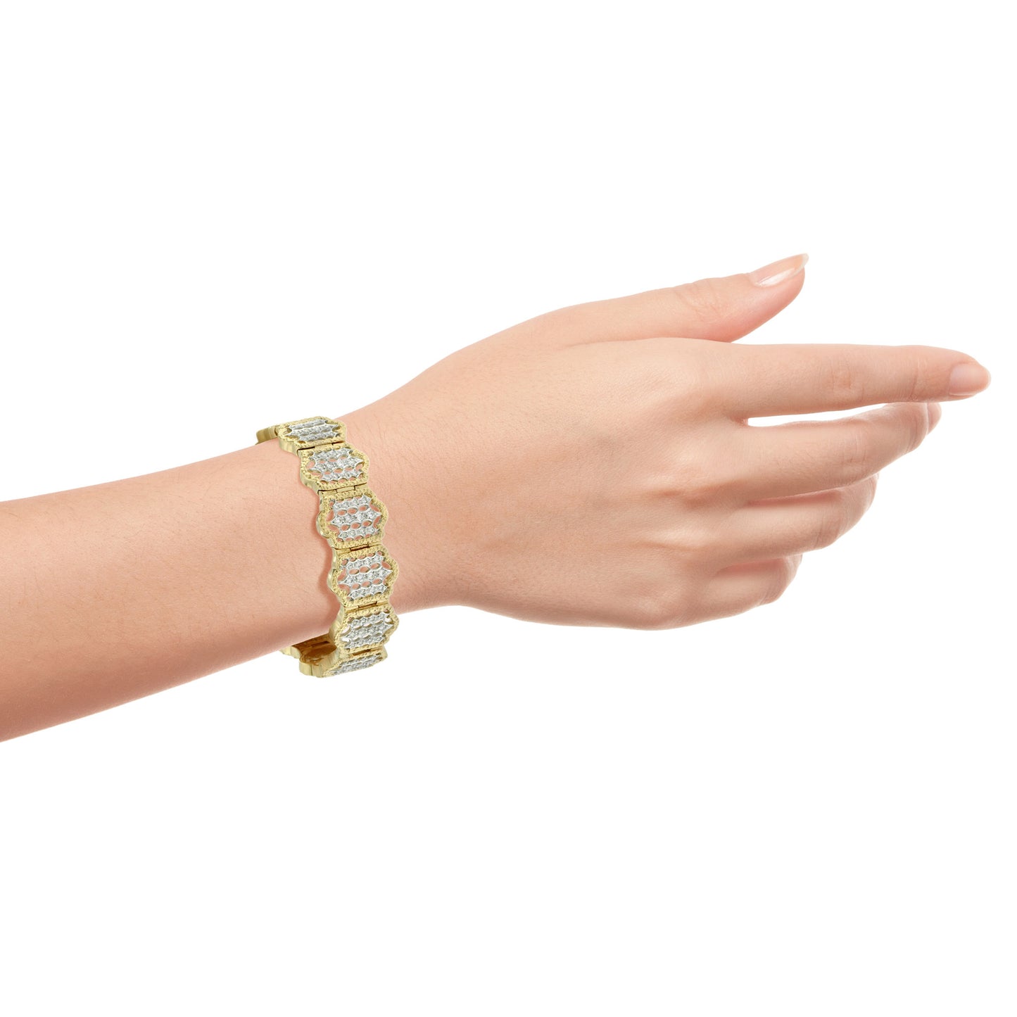 diamond moroccan style motif 14k white yellow two tone gold bracelet