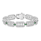 Art Deco Style Diamond & Emerald Line Unique 14K White Gold Bracelet