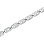 Art Deco Style Diamond & Emerald Line Unique 14K White Gold Bracelet