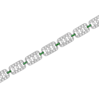 Art Deco Style Diamond & Emerald Line Unique 14K White Gold Bracelet