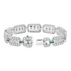 Art Deco Style Diamond & Emerald Line Unique 14K White Gold Bracelet