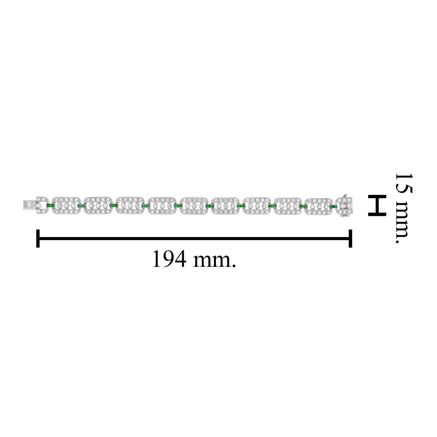 art deco style diamond & emerald line unique 14k white gold bracelet