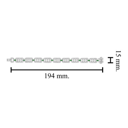 Art Deco Style Diamond & Emerald Line Unique 14K White Gold Bracelet