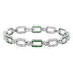 Green Emerald & Diamond Art Deco Style Inspired Link 14K White Gold Bracelet