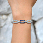 Art Deco Inspired Style Blue Sapphire & Diamond Link White Gold Bracelet