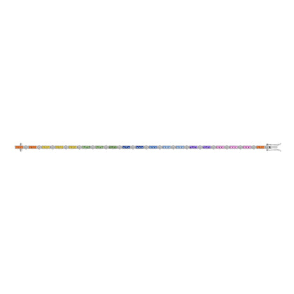 Diamond Square Rainbow Color Sapphire Tennis Line Link White Gold Bracelet